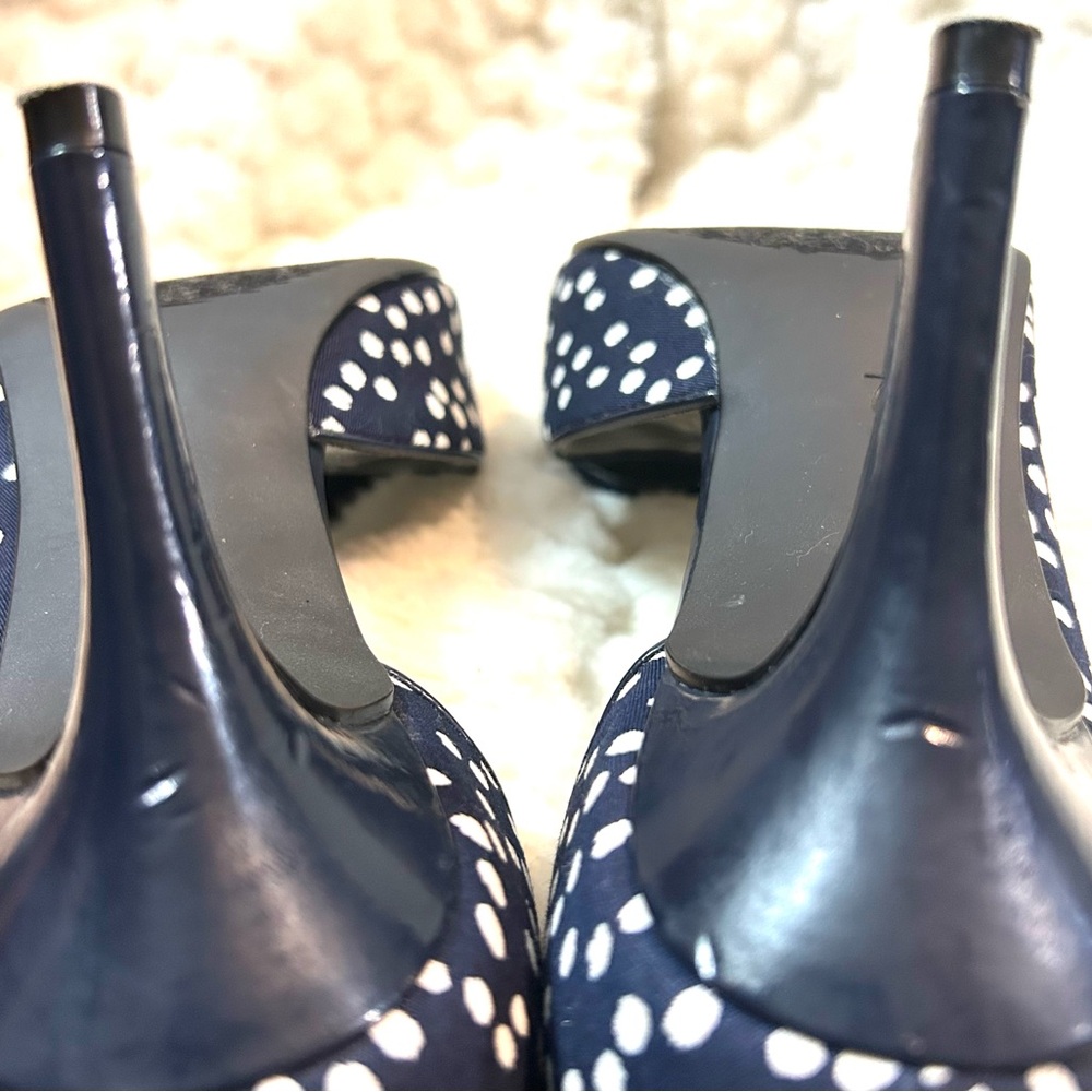 Coach and Four Navy white Polka dot peep toe bow heels women’s size 7 - Picture 12 of 12